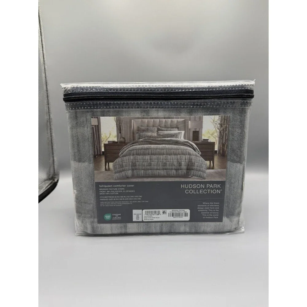 Hudson Park Brushed Texture Stripe FULL / QUEEN Duvet Cover + 2 Standard Shams